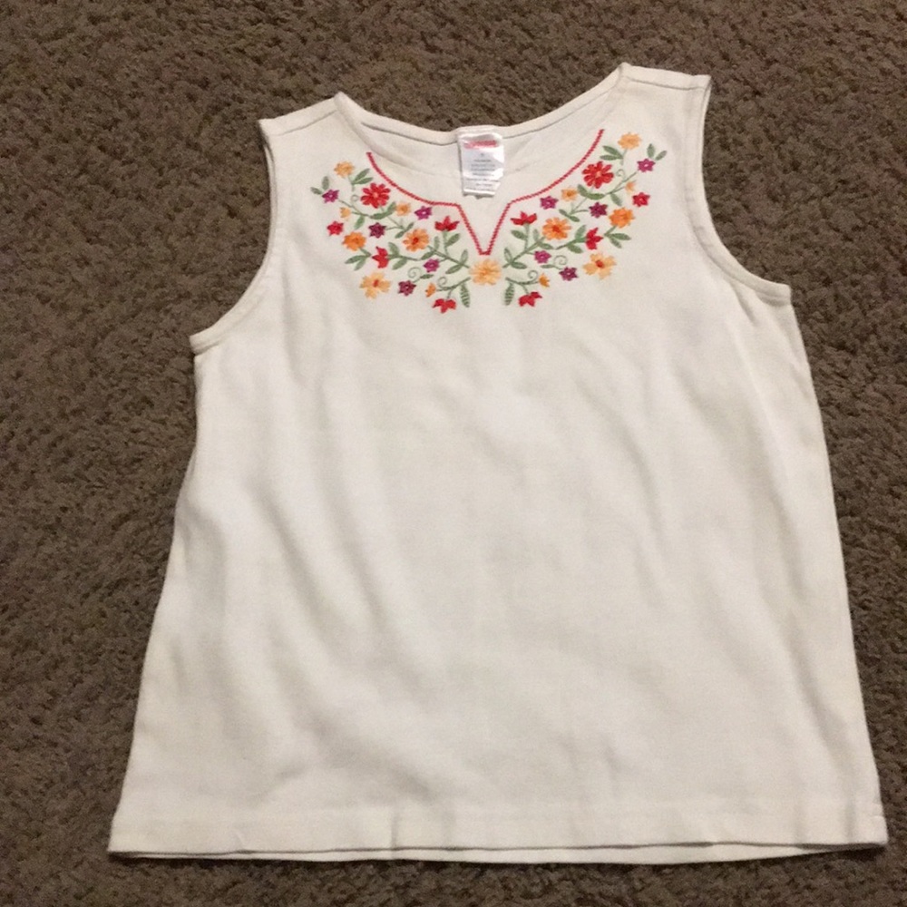 Vintage Gymboree Fiesta Del Sol cream sleeveless top with flower embroidery Sz 9